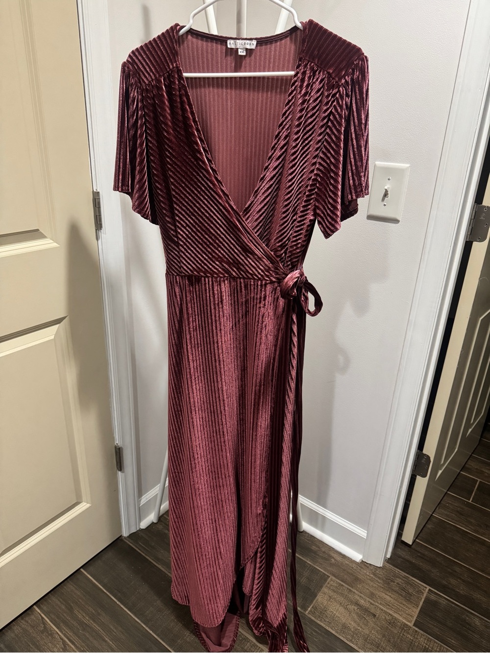 Baltic Born Ribbed Velvet Wrap Maxi Dress in Burgundy